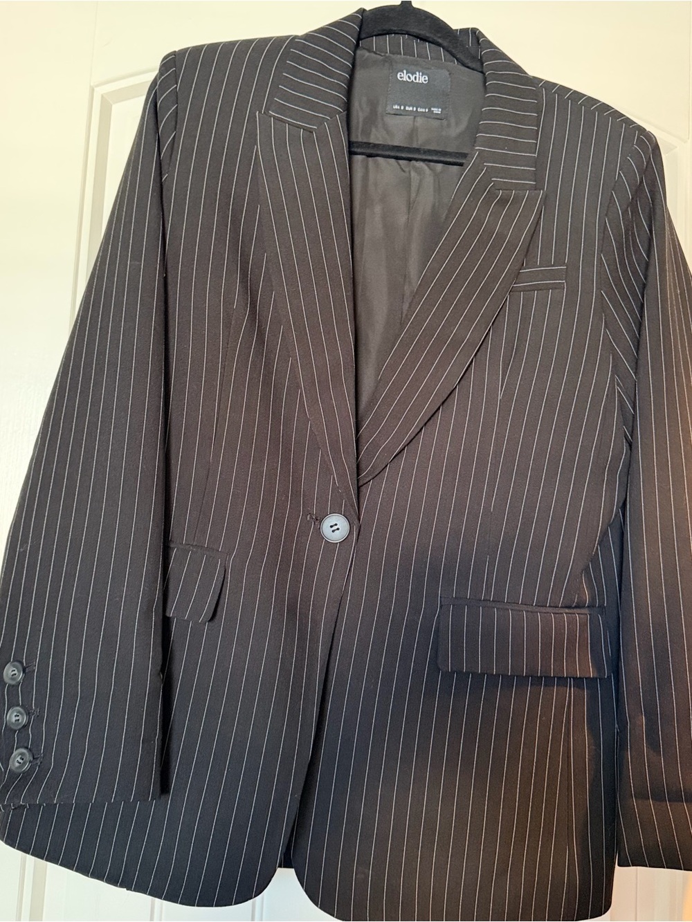 Elodie Black Pinstripe Mens inspired Single-Button Blazer
